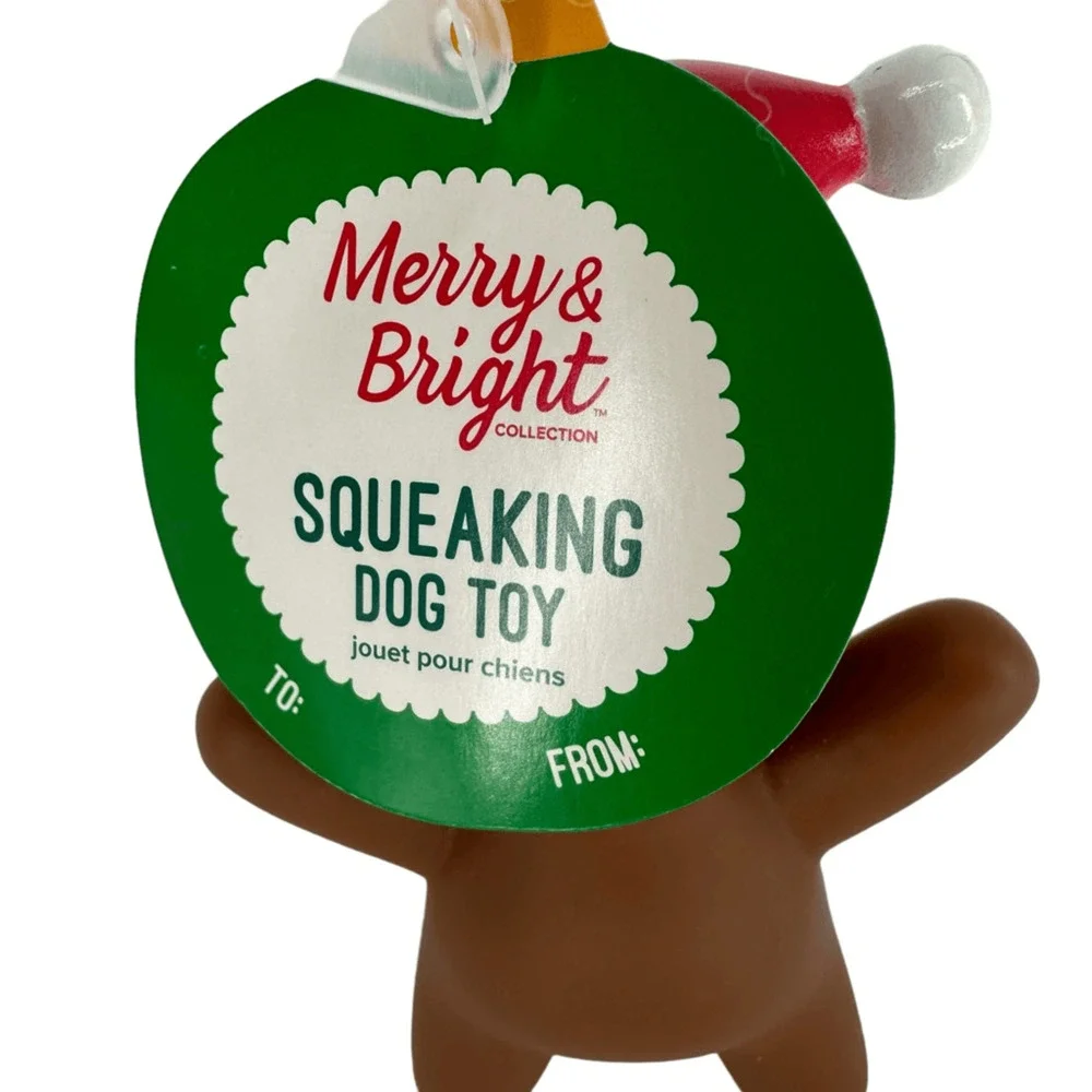 Merry & Bright Gingerbread Vinyl Rubber Squeaky Dog Toy Winter Christmas Holiday